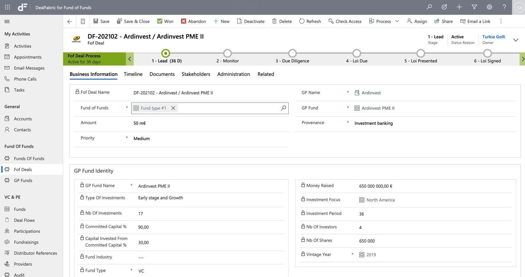 Managing fund of funds deal flow in DealFabric